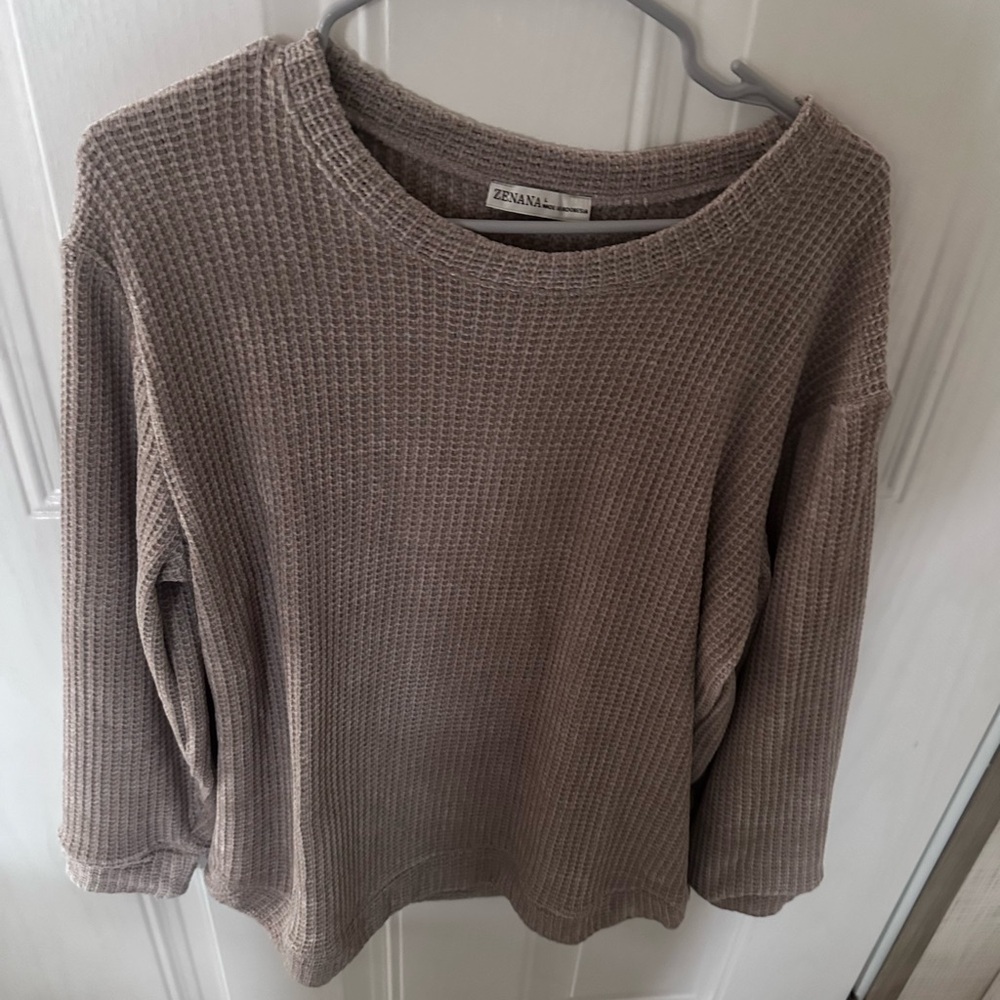 Zenana Outfitters Women's Waffle Knit Sweater - Taupe